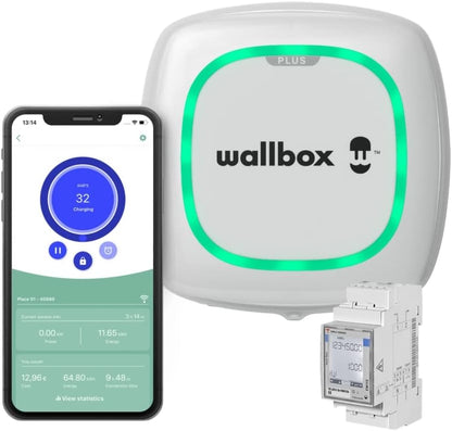 Wallbox Paquete de Carga Solar Pulsar Plus Cargador de vehículo eléctrico (7,4 kW, 5 Metros, Tipo 2, WiFi, Bluetooth, OCPP, Interior/Exterior) Blanco + Power Boost monofásico