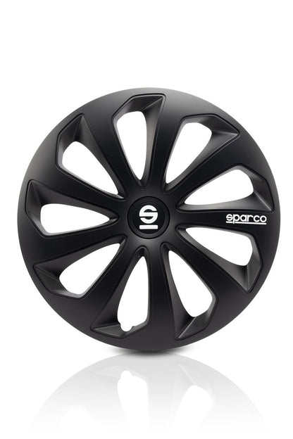 Sparco SPC1491BKSV Tapacubos Lazio, Negro/Plata, Set de 4, 14 pulgadas