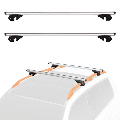Amazon Basics Porta-bagagens de teto com calhas cruzadas, 52 polegadas, adapta-se a trechos de até 46 polegadas entre calhas laterais elevadas com espaço, embalagem de 2, preto/prateado