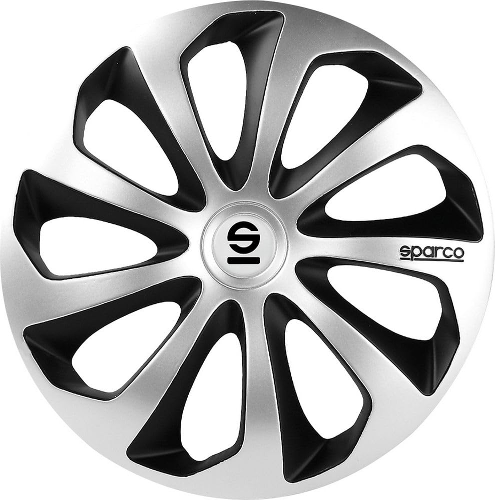Sparco SPC1491BKSV Tapacubos Lazio, Negro/Plata, Set de 4, 14 pulgadas