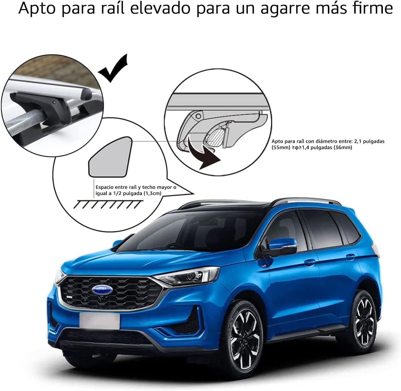Amazon Basics Porta-bagagens de teto com calhas cruzadas, 52 polegadas, adapta-se a trechos de até 46 polegadas entre calhas laterais elevadas com espaço, embalagem de 2, preto/prateado