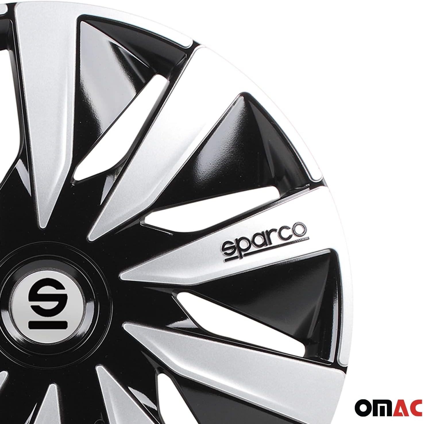 Sparco SPC1491BKSV Tapacubos Lazio, Negro/Plata, Set de 4, 14 pulgadas