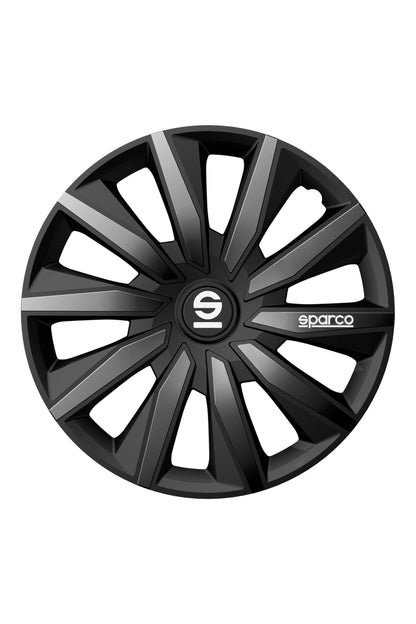 Sparco SPC1491BKSV Tapacubos Lazio, Negro/Plata, Set de 4, 14 pulgadas