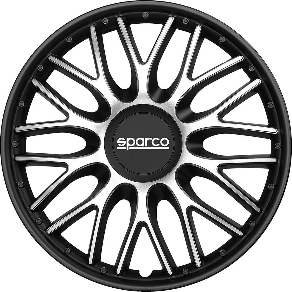 Sparco SPC1491BKSV Tapacubos Lazio, Negro/Plata, Set de 4, 14 pulgadas
