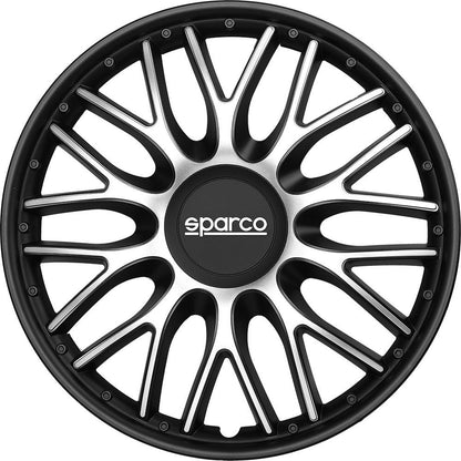 Sparco SPC1491BKSV Tapacubos Lazio, Negro/Plata, Set de 4, 14 pulgadas