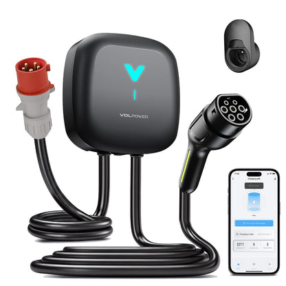 Wallbox , Cargador para Vehículo Eléctrico 7kW,6-32A Type 2 Monofásica, Wi-Fi, Bluetooth, Interior/Exterior, soporte de enchufe, Protección IP67 para BEV/PHEV