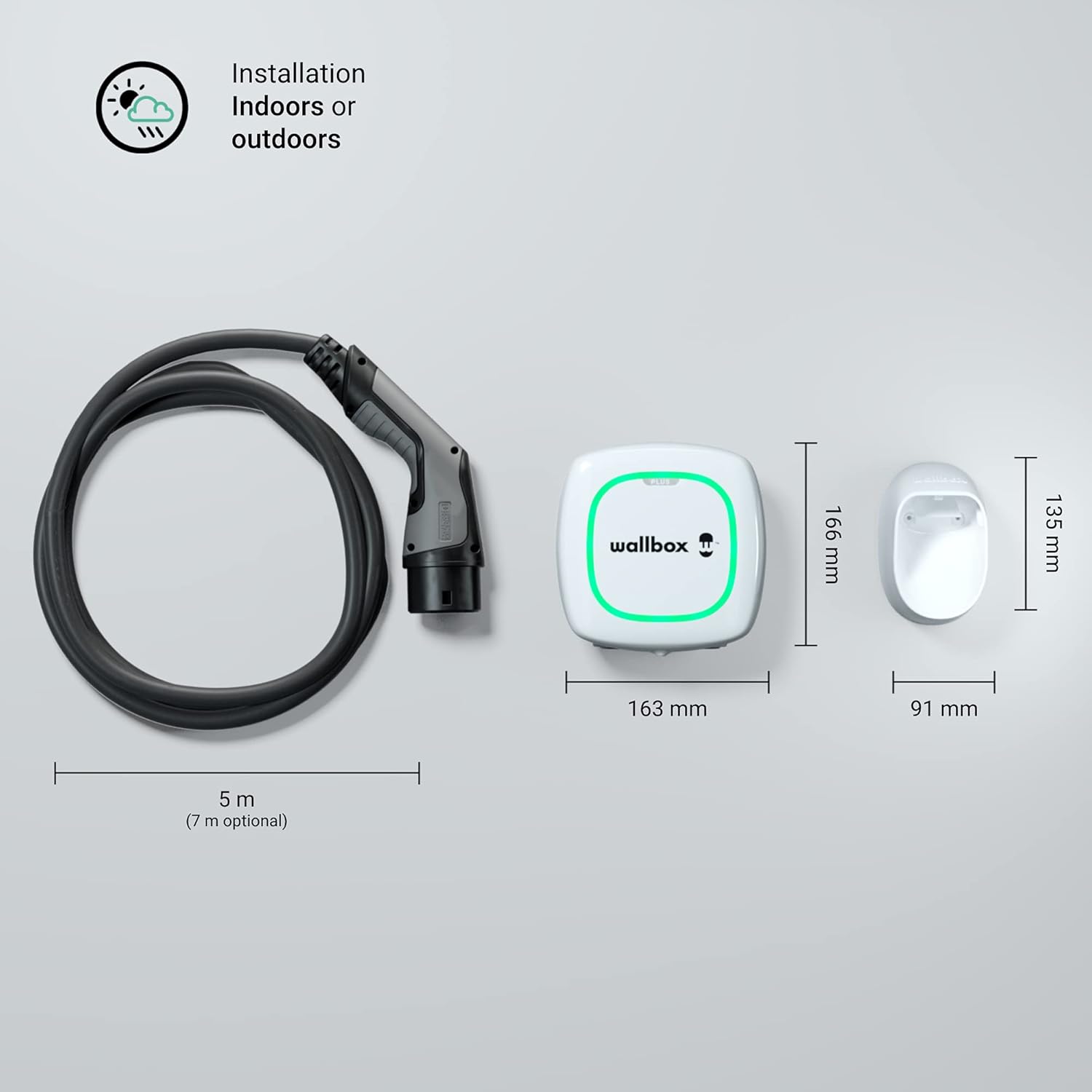 Wallbox Paquete de Carga Solar Pulsar Plus Cargador de vehículo eléctrico (7,4 kW, 5 Metros, Tipo 2, WiFi, Bluetooth, OCPP, Interior/Exterior) Blanco + Power Boost monofásico
