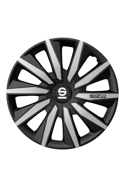 Sparco SPC1491BKSV Tapacubos Lazio, Negro/Plata, Set de 4, 14 pulgadas