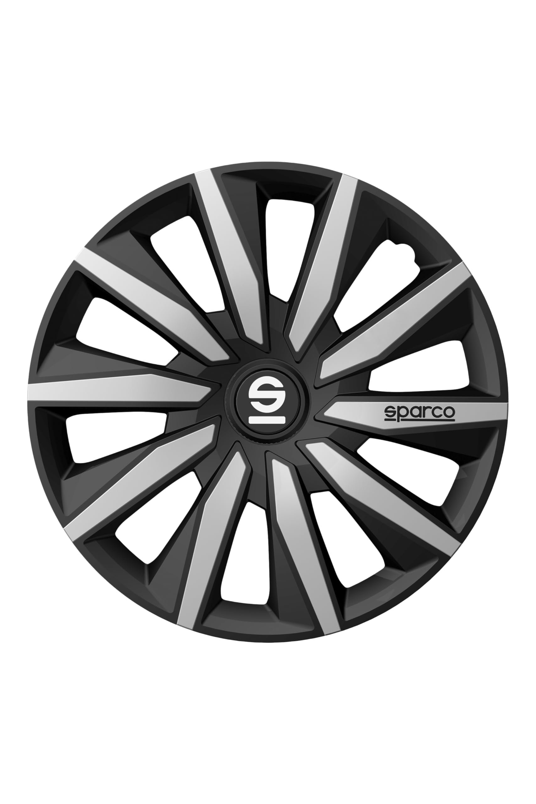 Sparco SPC1491BKSV Tapacubos Lazio, Negro/Plata, Set de 4, 14 pulgadas