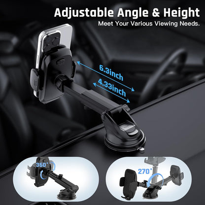 Soporte Movil Coche, [Potente Ventosa y Clip Estable] Suporte Telemovel Carro Universal para Parabrisas, Salpicadero y Ventilación, Porta Movil Coche para Teléfonos de 4-7"