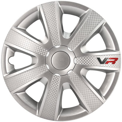 AUTOSTYLE VR Black 15 pulgadas Tapacubos para Coche, Negro/Carbon Look/Logo, 4 Unidades