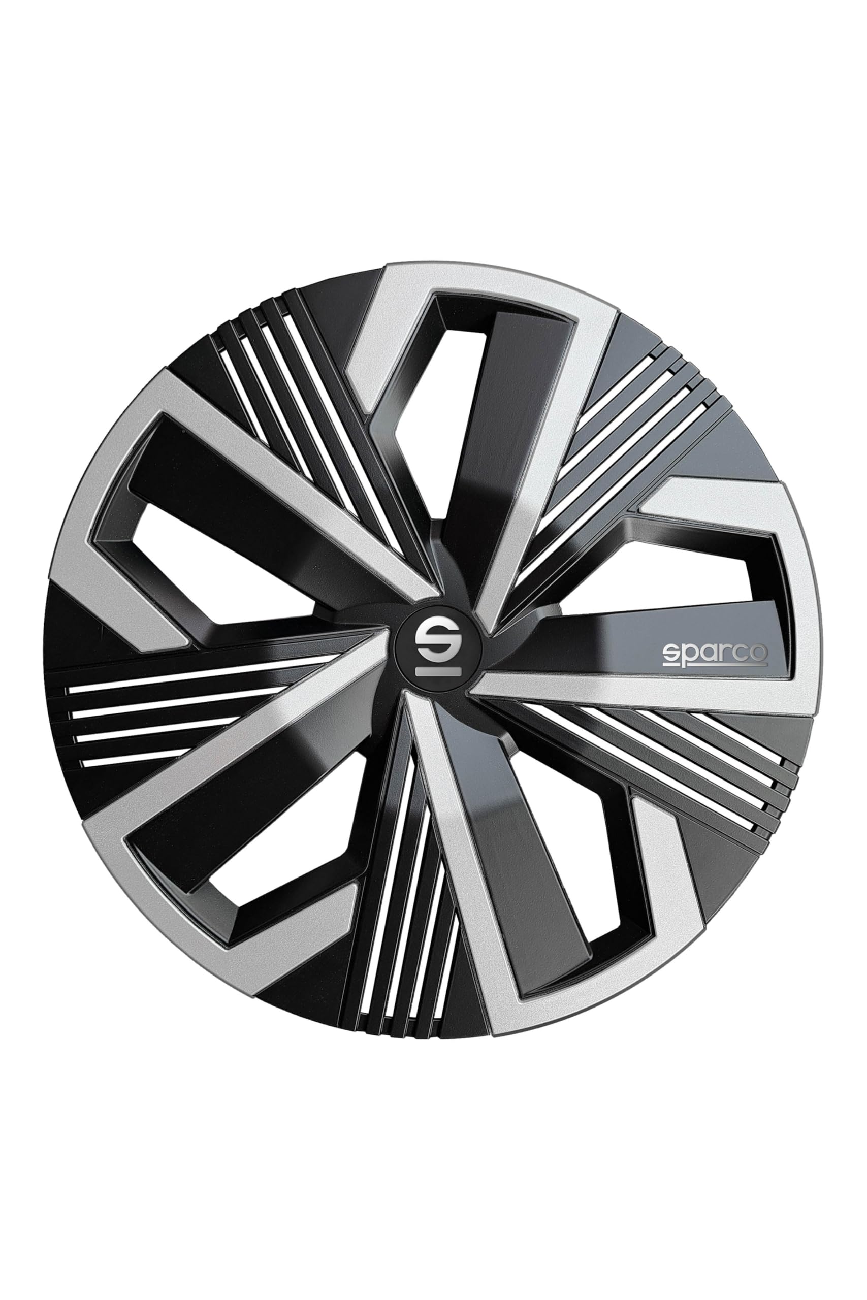 Sparco SPC1491BKSV Tapacubos Lazio, Negro/Plata, Set de 4, 14 pulgadas