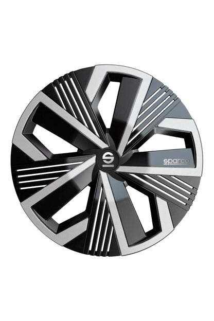 Sparco SPC1491BKSV Tapacubos Lazio, Negro/Plata, Set de 4, 14 pulgadas