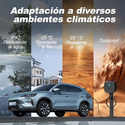 Wallbox , Cargador para Vehículo Eléctrico 7kW,6-32A Type 2 Monofásica, Wi-Fi, Bluetooth, Interior/Exterior, soporte de enchufe, Protección IP67 para BEV/PHEV