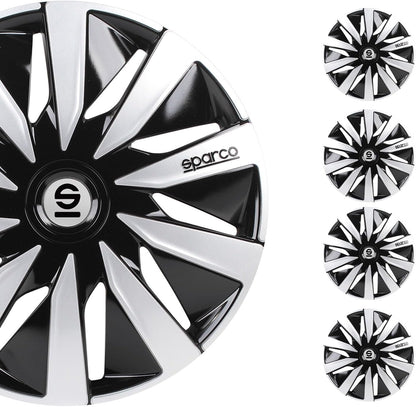 Sparco SPC1491BKSV Tapacubos Lazio, Negro/Plata, Set de 4, 14 pulgadas