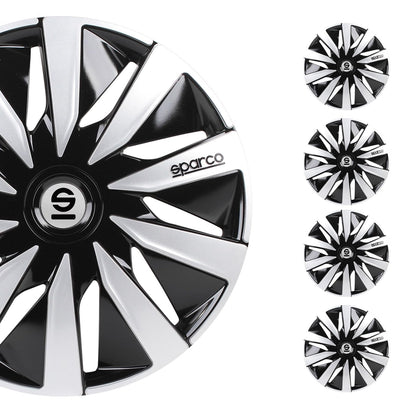 Sparco SPC1491BKSV Tapacubos Lazio, Negro/Plata, Set de 4, 14 pulgadas