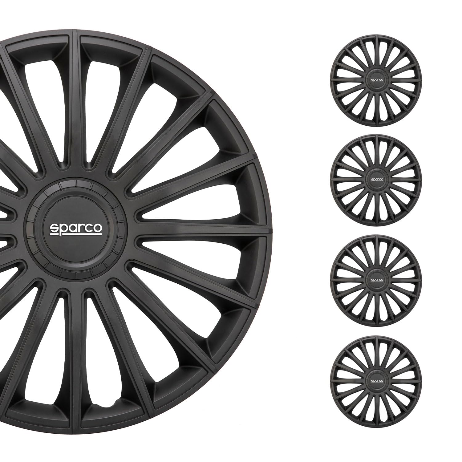 Sparco SPC1491BKSV Tapacubos Lazio, Negro/Plata, Set de 4, 14 pulgadas