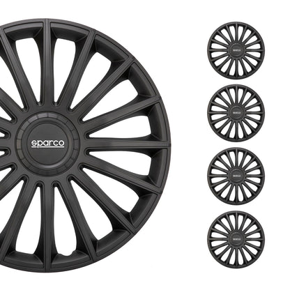 Sparco SPC1491BKSV Tapacubos Lazio, Negro/Plata, Set de 4, 14 pulgadas