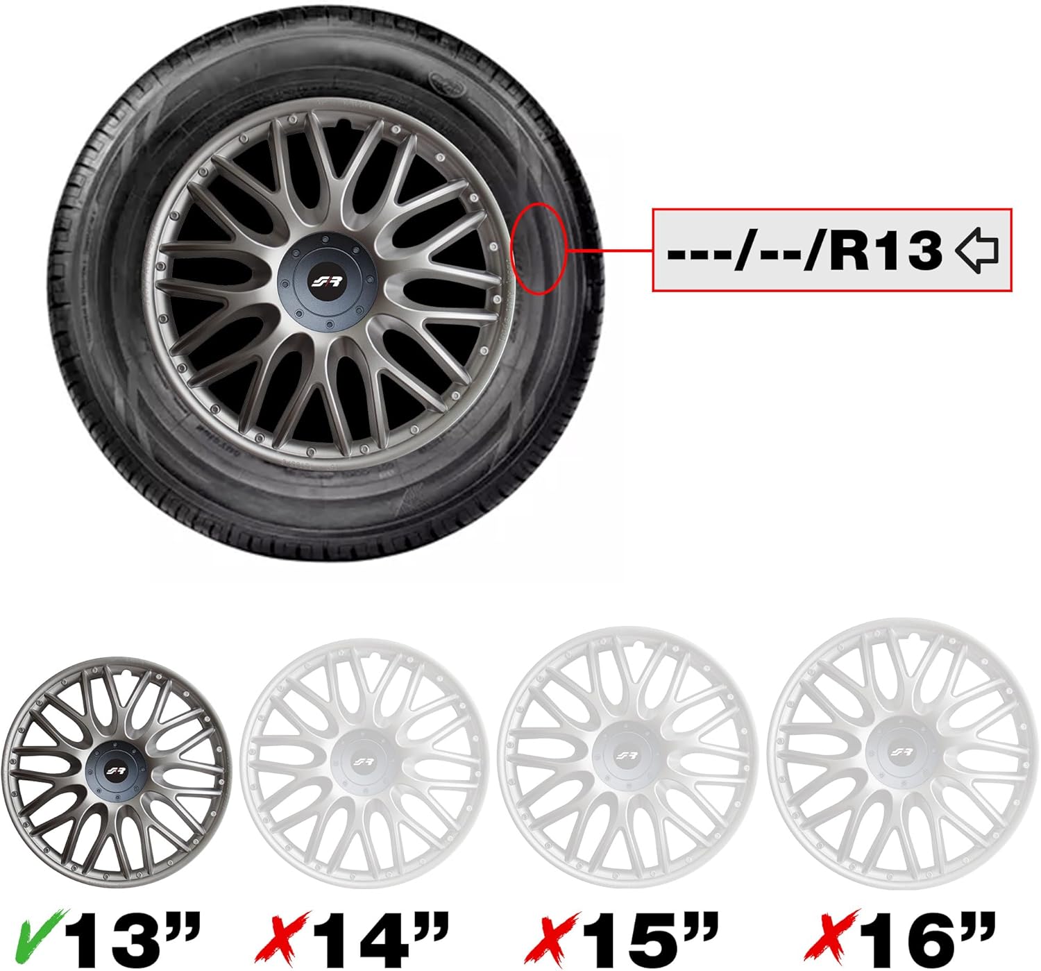 Simoni Racing ORD/13 - Conjunto de 4 tampões universais de ordem de 13 polegadas, cor cinzento prateado