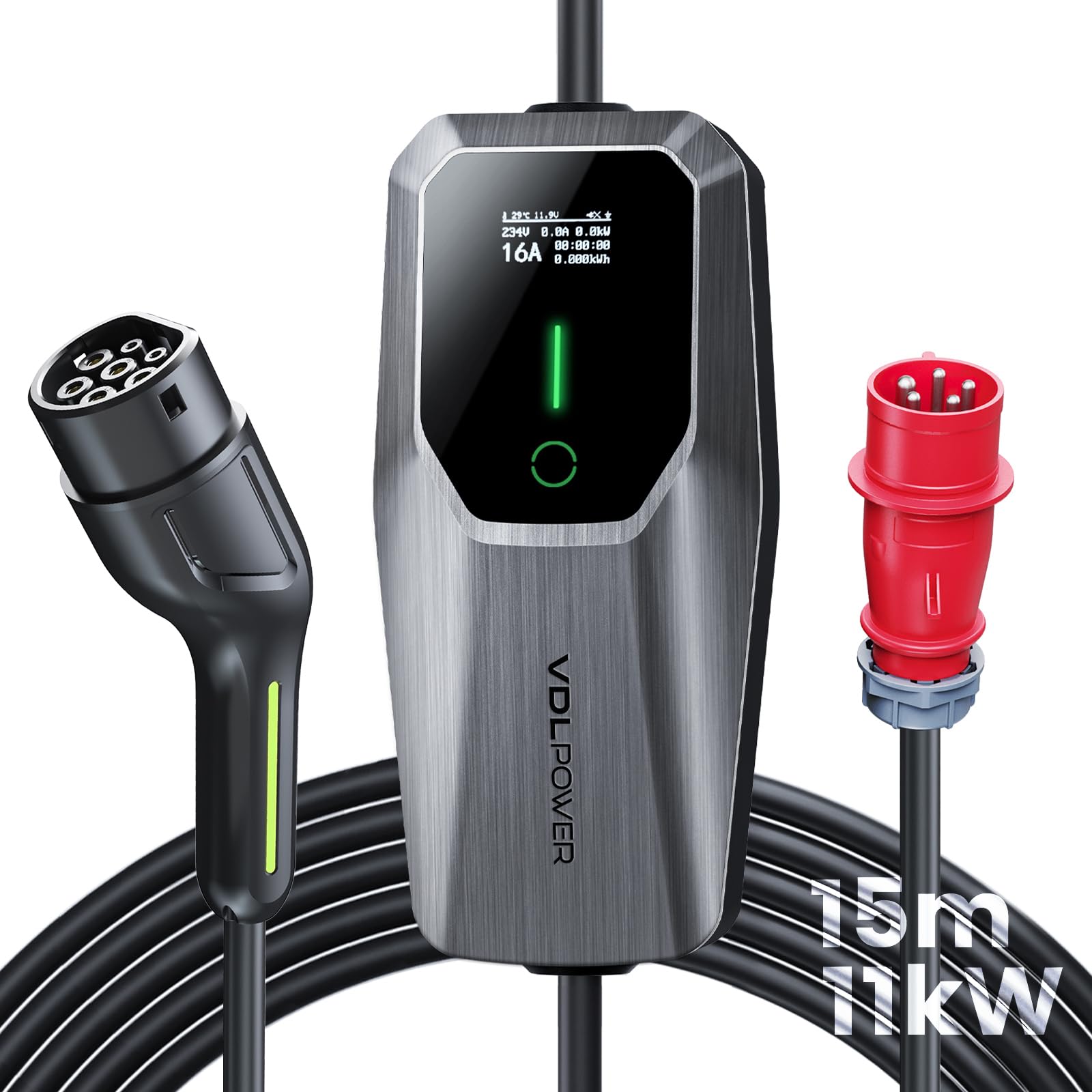 Cargador Coche Electrico, Cargador de Vehículo Eléctrico de 3,6 Kw 8m Tipo 2, Cable de Carga de Vehículo Eléctrico 8-16A, con Enchufe de La UE para Tomas estándar de la UE IEC 62196-2