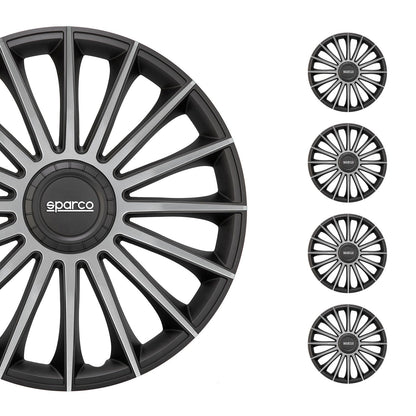 Sparco SPC1491BKSV Tapacubos Lazio, Negro/Plata, Set de 4, 14 pulgadas