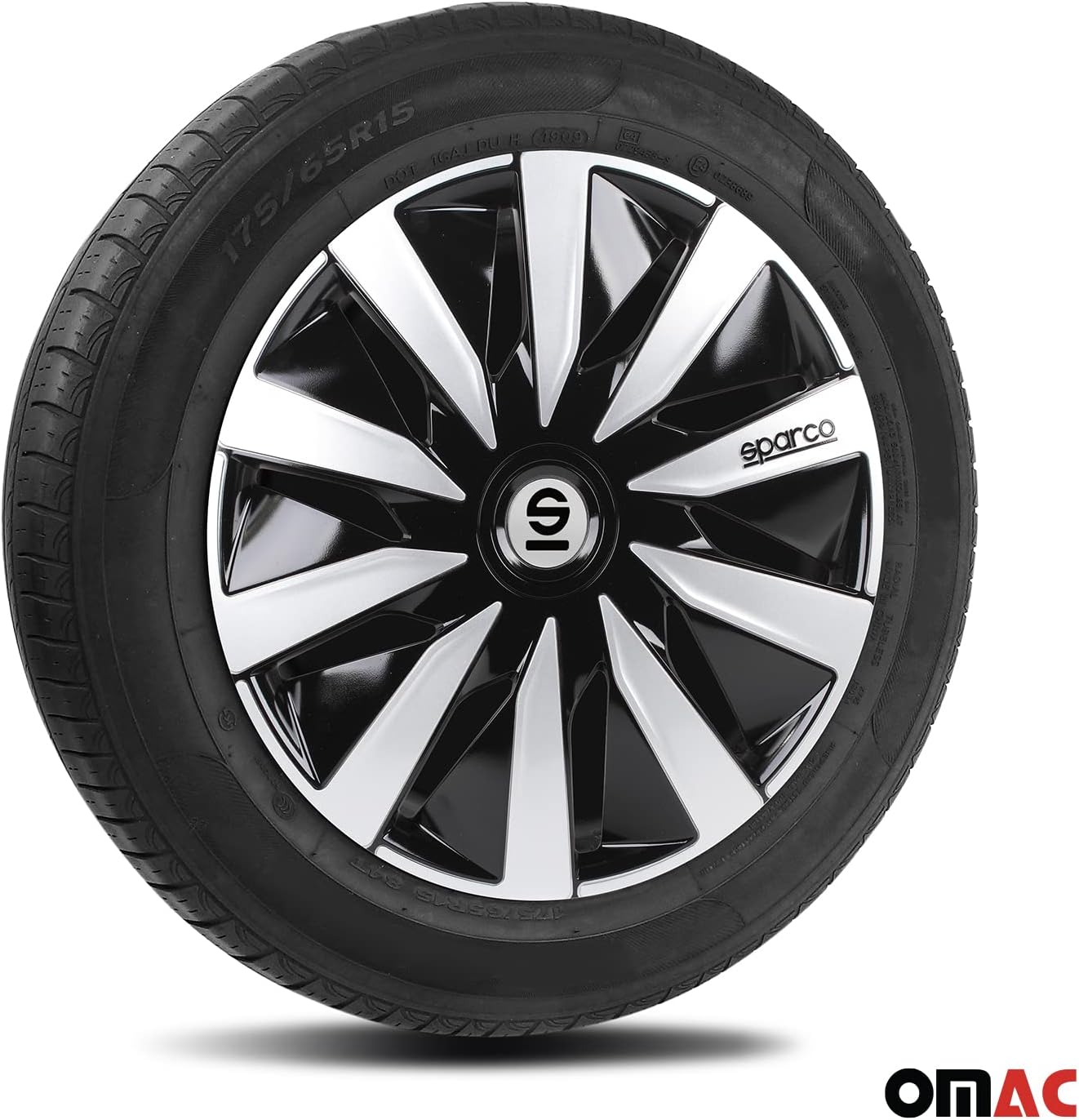 Sparco SPC1491BKSV Tapacubos Lazio, Negro/Plata, Set de 4, 14 pulgadas