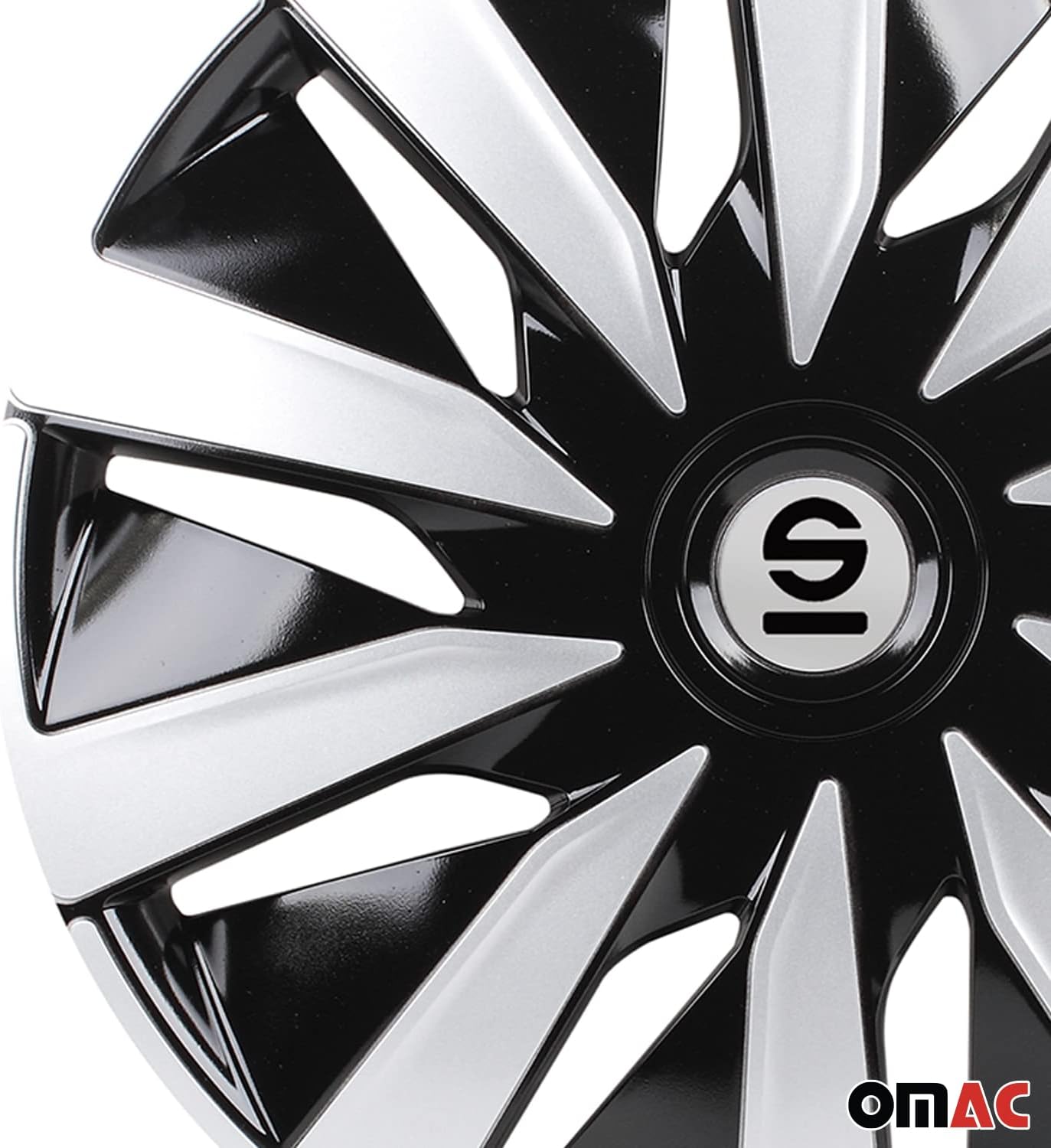 Sparco SPC1491BKSV Tapacubos Lazio, Negro/Plata, Set de 4, 14 pulgadas