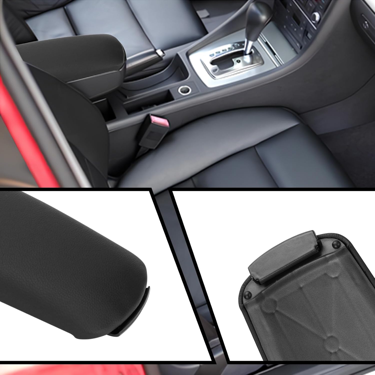 Apoyabrazos para A4, Tapa del apoyabrazos para coche para A4 B6 B7 2002-2007, Cuero, OE: 8E0864245E (Negro)