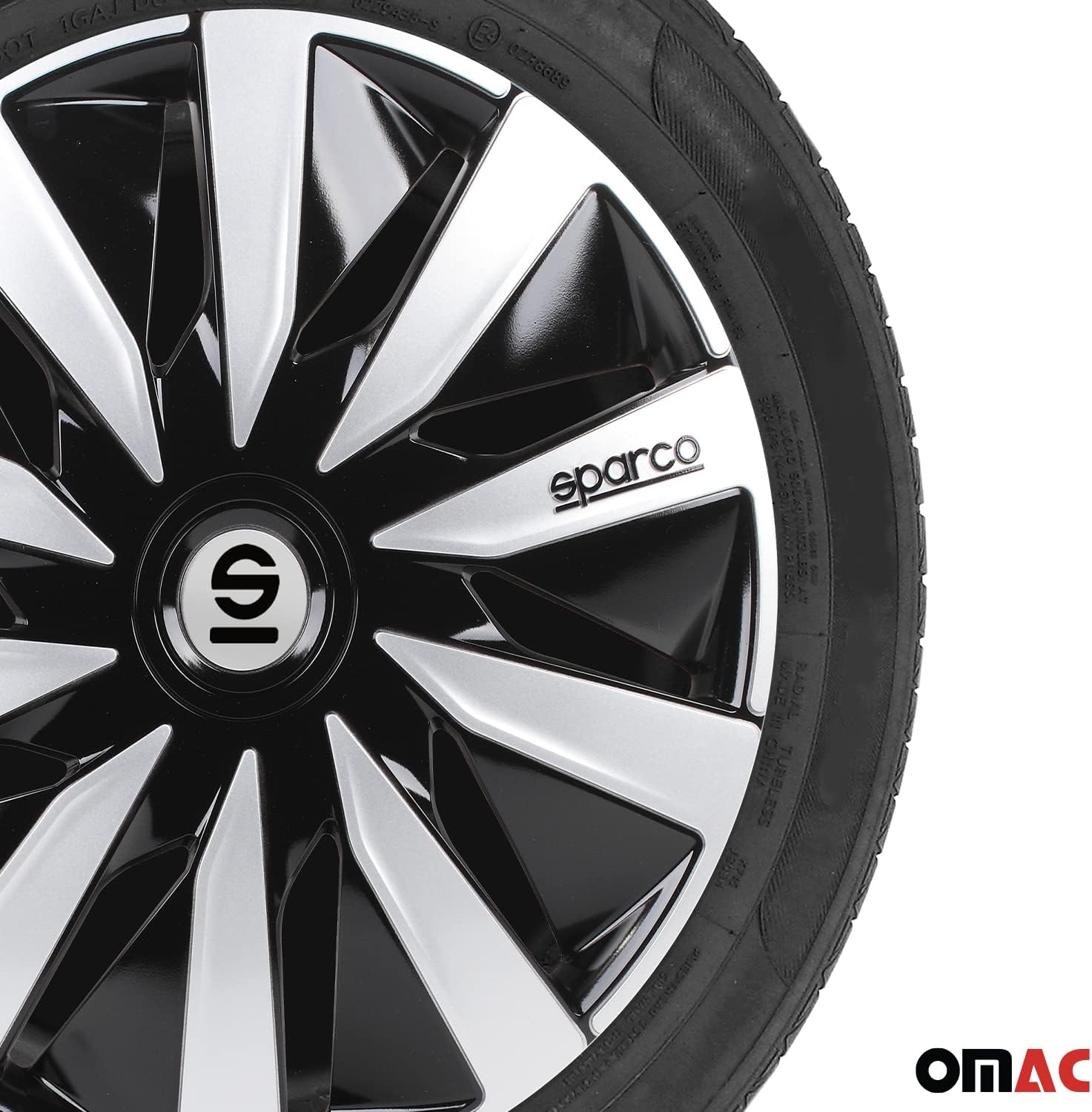 Sparco SPC1491BKSV Tapacubos Lazio, Negro/Plata, Set de 4, 14 pulgadas