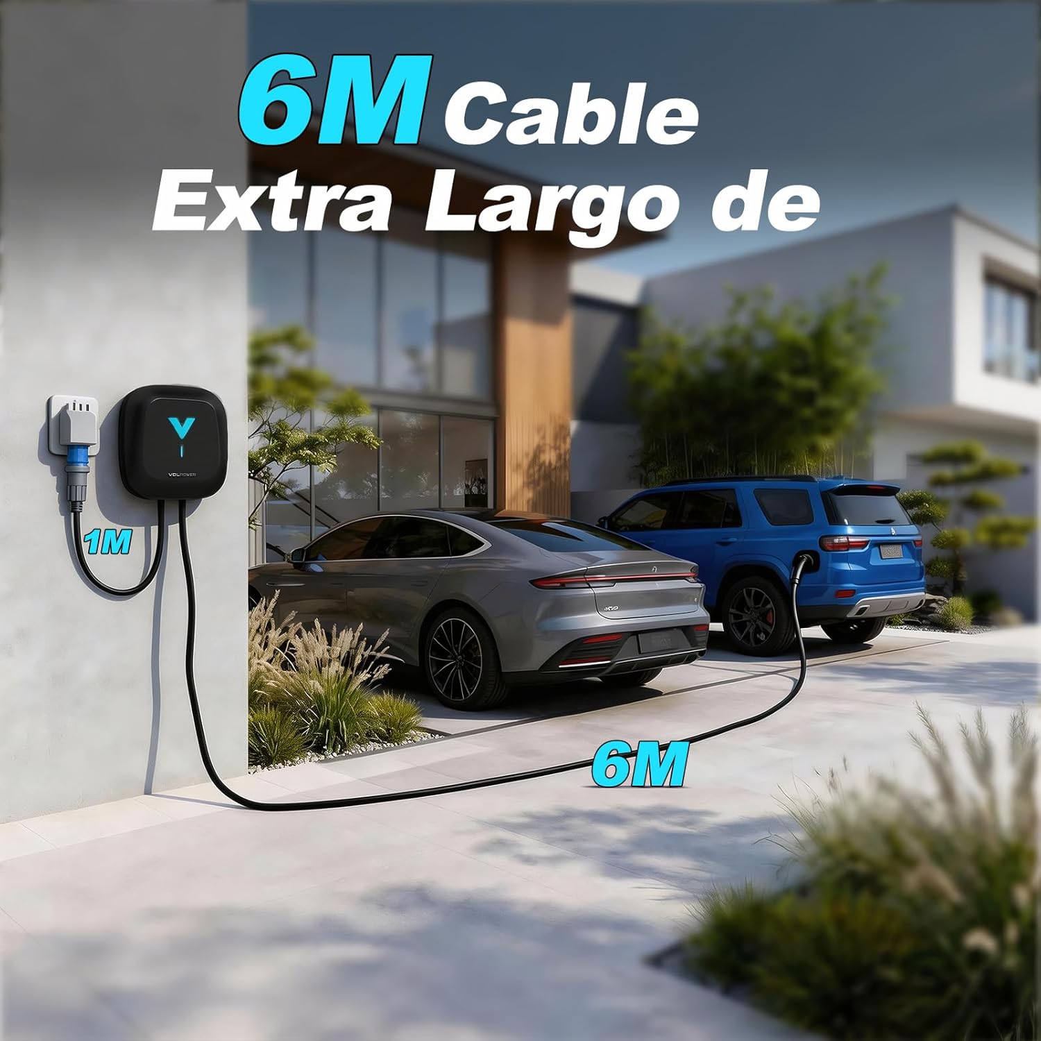 Wallbox , Cargador para Vehículo Eléctrico 7kW,6-32A Type 2 Monofásica, Wi-Fi, Bluetooth, Interior/Exterior, soporte de enchufe, Protección IP67 para BEV/PHEV