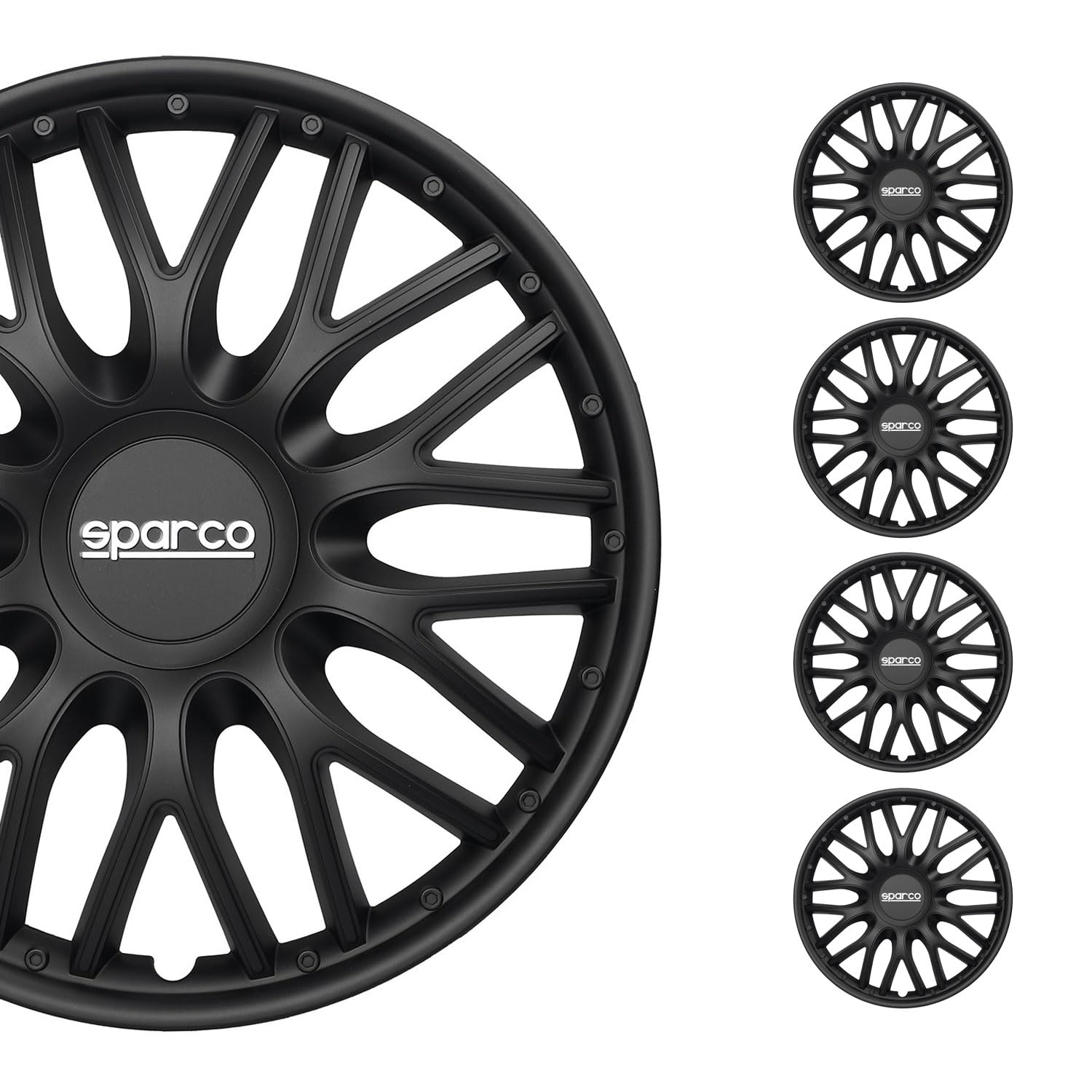 Sparco SPC1491BKSV Tapacubos Lazio, Negro/Plata, Set de 4, 14 pulgadas