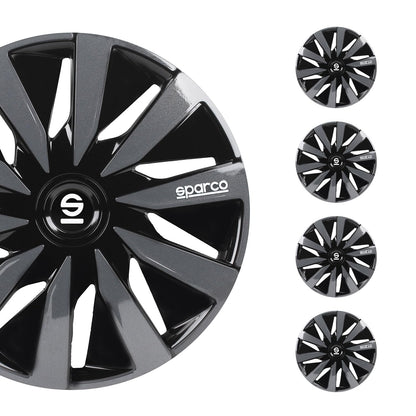 Sparco SPC1491BKSV Tapacubos Lazio, Negro/Plata, Set de 4, 14 pulgadas
