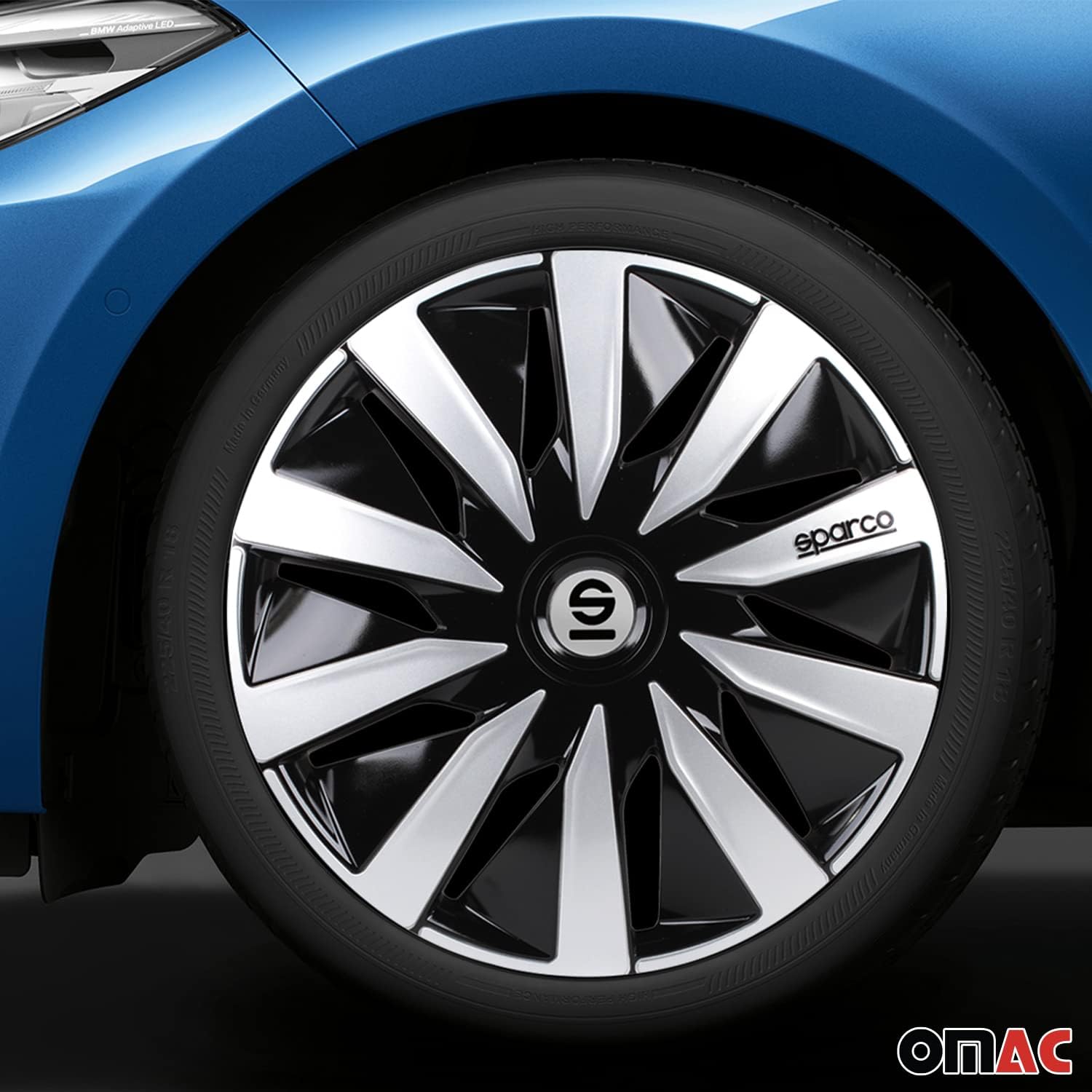 Sparco SPC1491BKSV Tapacubos Lazio, Negro/Plata, Set de 4, 14 pulgadas