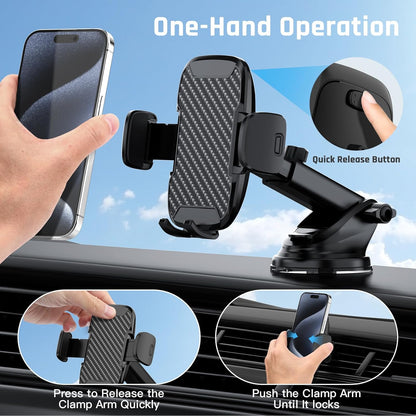 Soporte Movil Coche, [Potente Ventosa y Clip Estable] Suporte Telemovel Carro Universal para Parabrisas, Salpicadero y Ventilación, Porta Movil Coche para Teléfonos de 4-7"