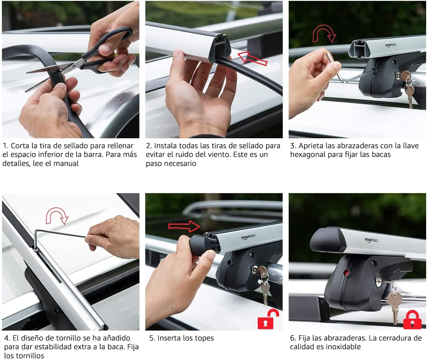 Amazon Basics Porta-bagagens de teto com calhas cruzadas, 52 polegadas, adapta-se a trechos de até 46 polegadas entre calhas laterais elevadas com espaço, embalagem de 2, preto/prateado