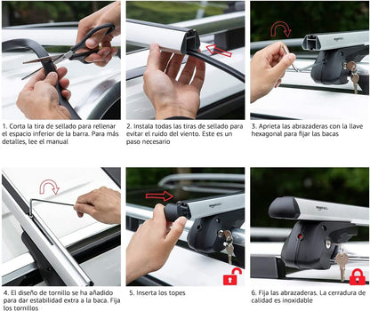 Amazon Basics Porta-bagagens de teto com calhas cruzadas, 52 polegadas, adapta-se a trechos de até 46 polegadas entre calhas laterais elevadas com espaço, embalagem de 2, preto/prateado