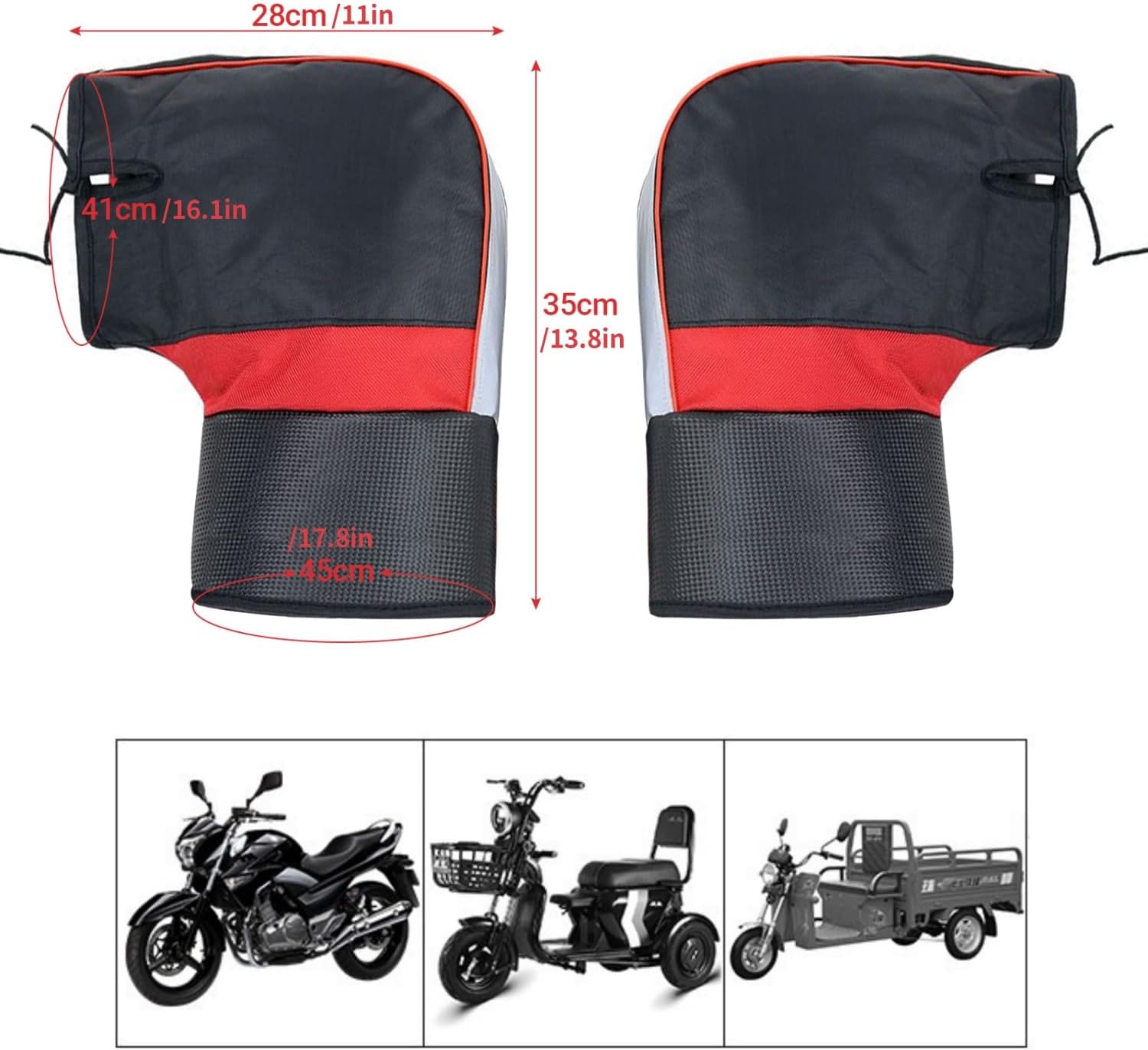 Motorcycle Handlebar Gloves, Waterproof Winter Handlebar Mitt, Universal Protective Gloves for Motorcycles, with Reflective Bands and Plush Lining for Scooter