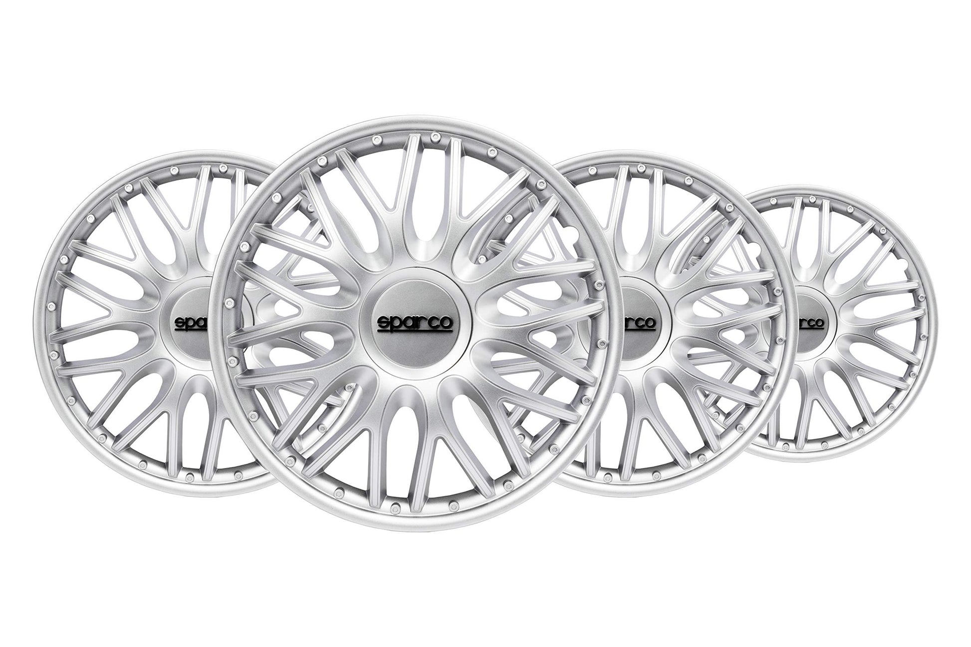 Sparco SPC1491BKSV Tapacubos Lazio, Negro/Plata, Set de 4, 14 pulgadas