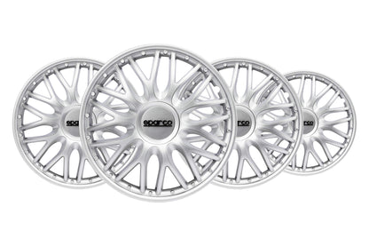 Sparco SPC1491BKSV Tapacubos Lazio, Negro/Plata, Set de 4, 14 pulgadas