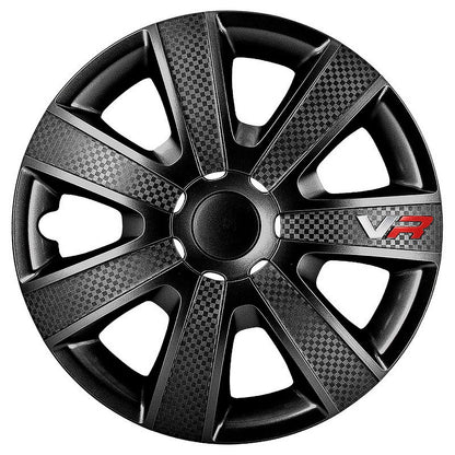 AUTOSTYLE VR Black 15 pulgadas Tapacubos para Coche, Negro/Carbon Look/Logo, 4 Unidades