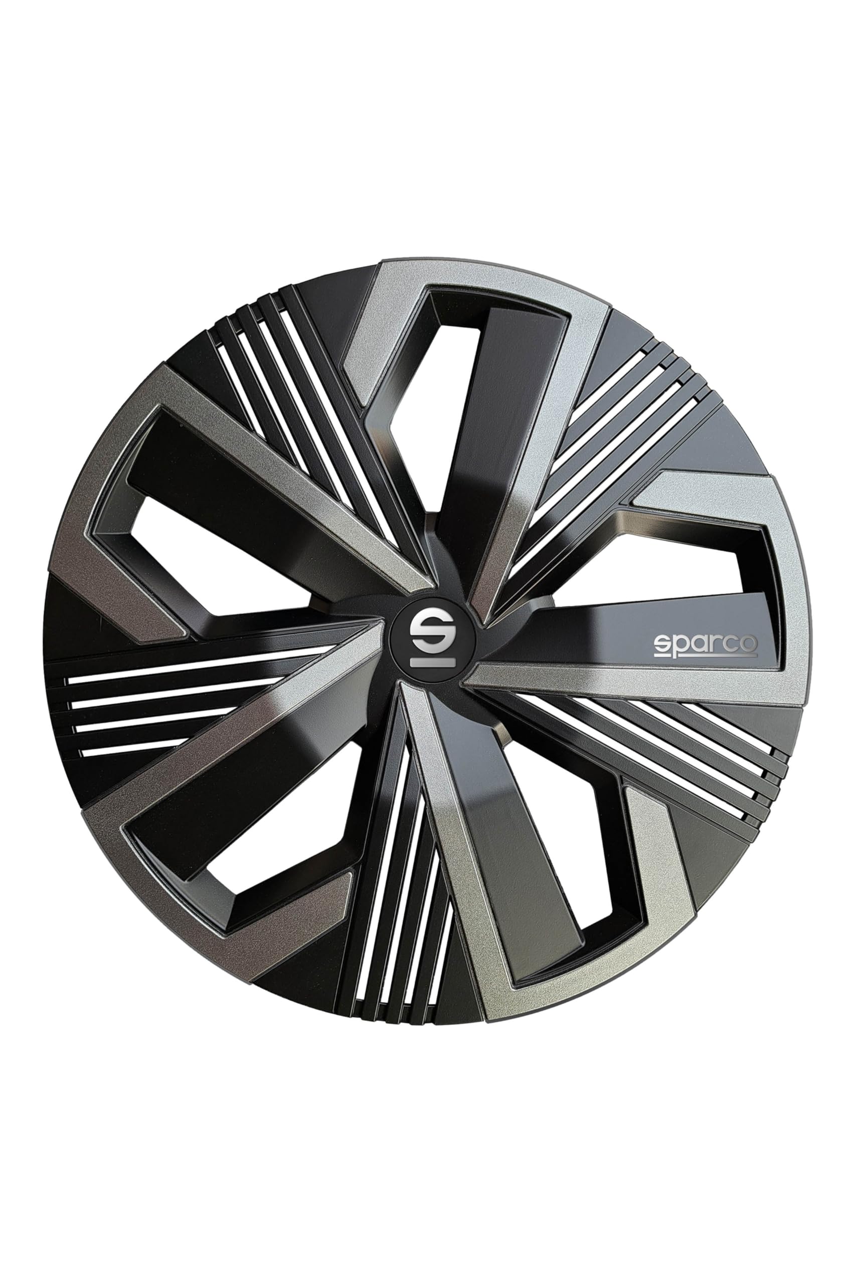 Sparco SPC1491BKSV Tapacubos Lazio, Negro/Plata, Set de 4, 14 pulgadas