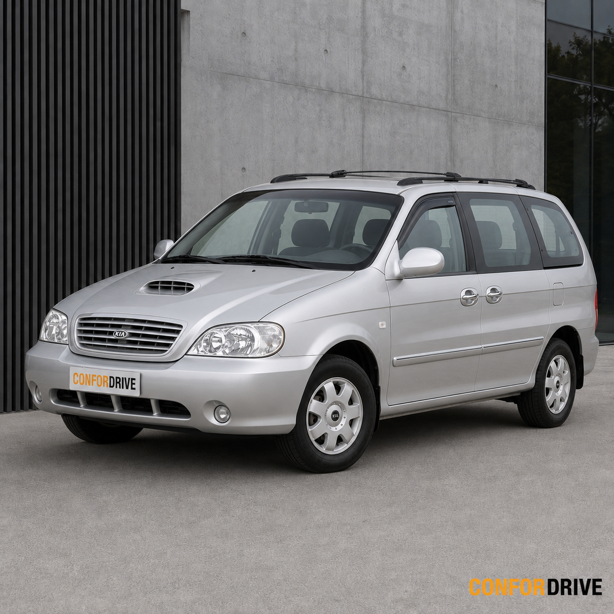 Kia Carnival 1999-2005 com chuventos CONFORDRIVE nas portas dianteiras
