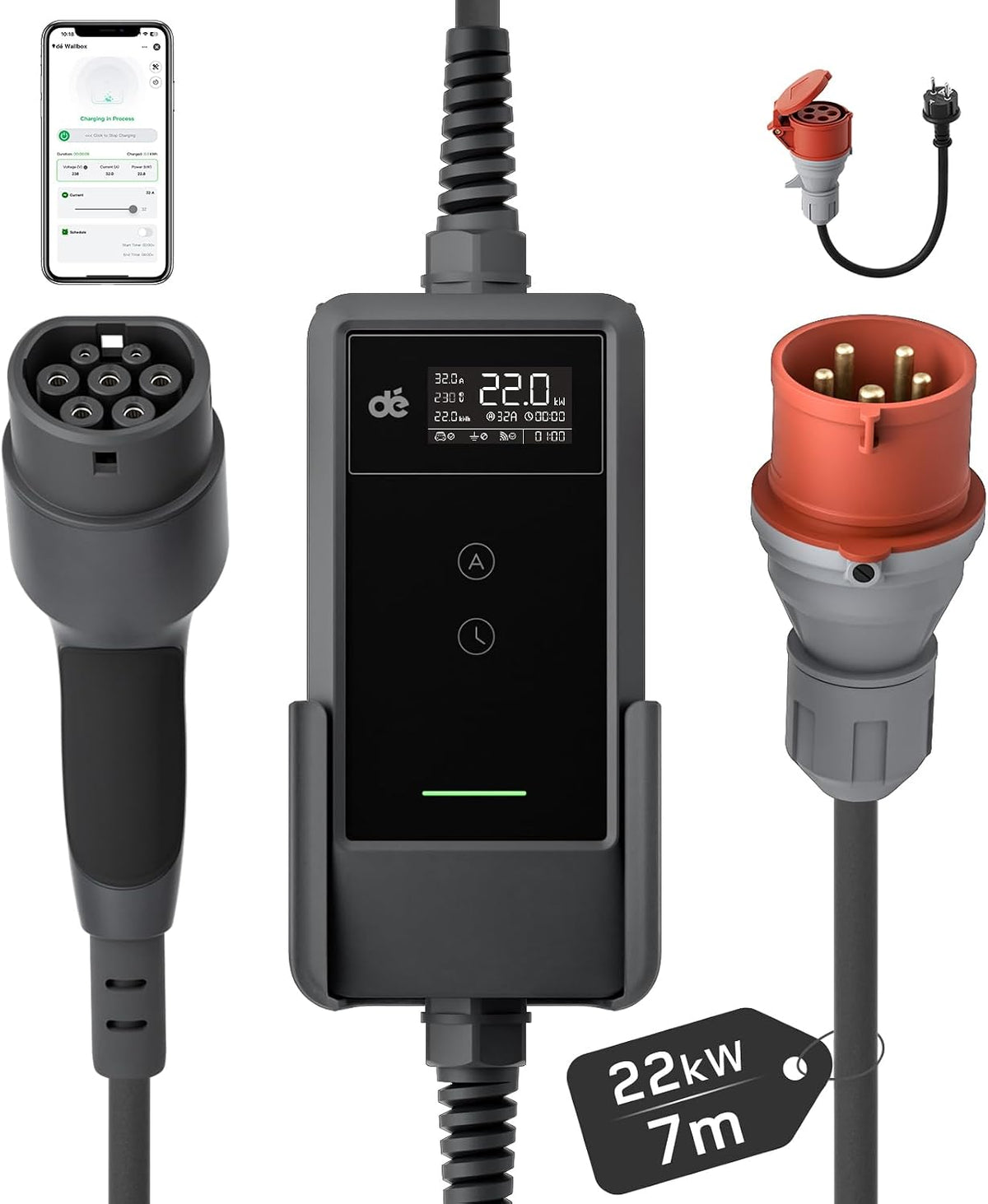 dé Tipo 2, 22 kW, cabo de 7 m; referência B0DL8P9BRH