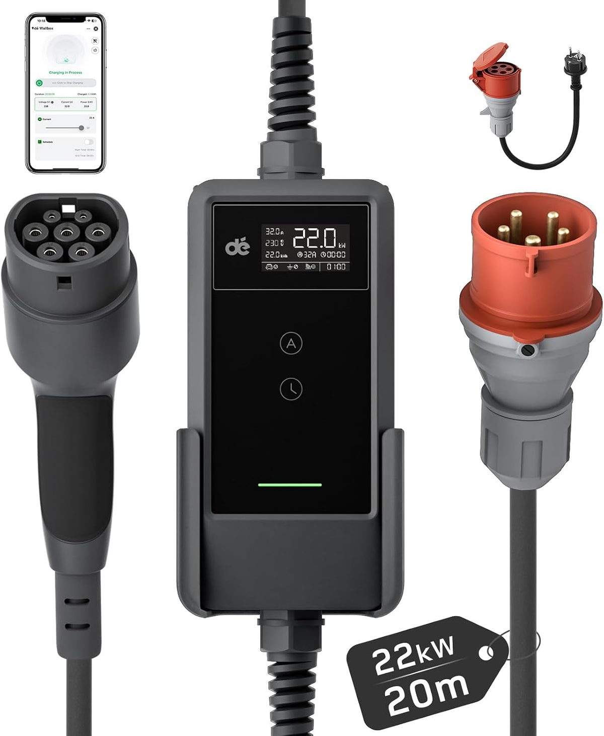 dé Tipo 2, 22 kW, cabo de 20 m; referência B0DRVJGDYD