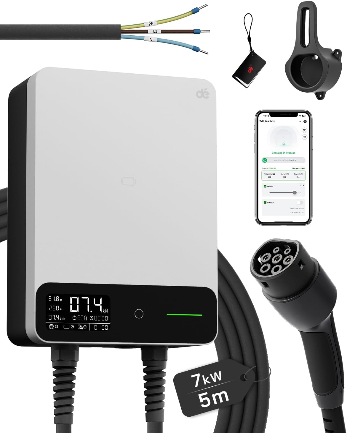 dé Tipo 2, 7 kW, cabo de 5 m, branco; referência B0F7Q5YK2P
