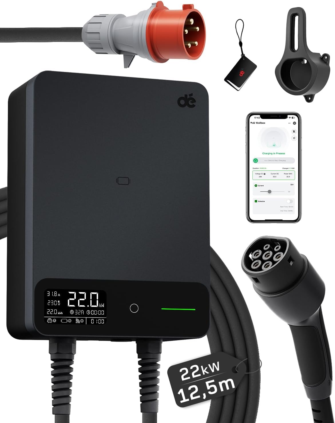 dé Tipo 2, 22 kW, cabo de 12,5 m, preto; referência B0FBRLPFKZ