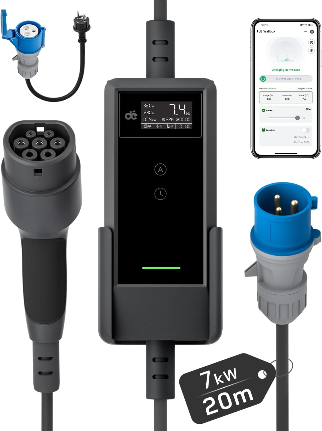 dé Tipo 2, 7,4 kW, cabo de 20 m; referência B0FMYK1HP2